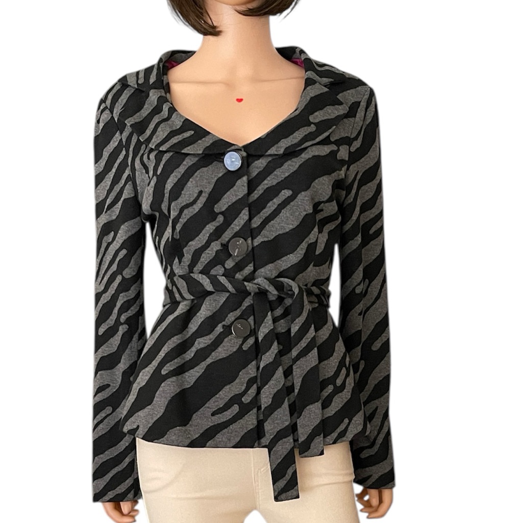 Sandro Zebra Patterned Blazer Button N Tie Waist Size M